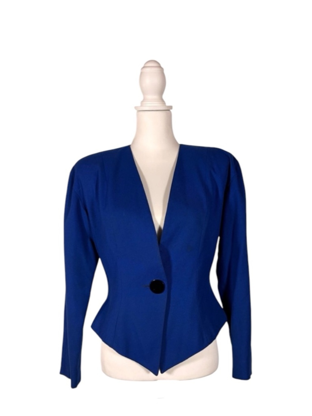 80s 90s Blue Blazer Women's S Shoulder Pads Vintage Retro Long Sleeve